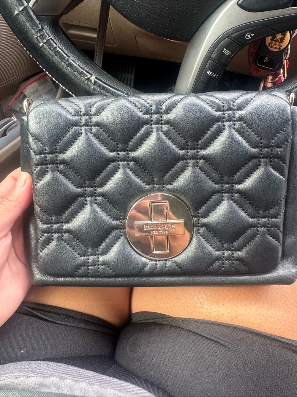 kate spade Black Quilted Crossbody with Silver-Tone Turn Lock